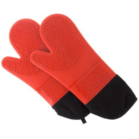 HASTINGS HOME Silicone Oven Mitts, Extra Long Heat Resistant with Quilted Lining, 2-sided Textured Grip, 1-pair, Red 910068AAN